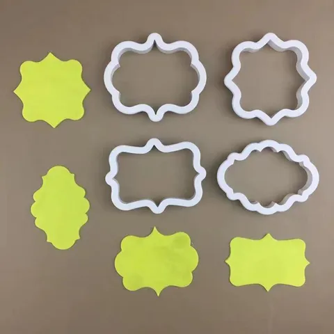 Plastic Cookie Cutters Nameplate Picture Frame Fondant Mold Set For DIY Pastry Baking Cake Decorating