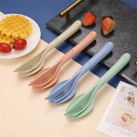 Portable Wheat Straw Cutlery Set Fork Spoon Knife Box Travel Eco-Friendly Student Outdoor Dinnerware Tableware Set
