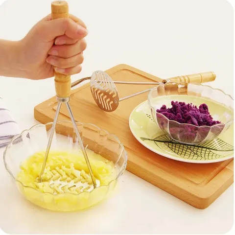 Stainless Steel Potato Masher With Wood Handle Heavy Duty Food Masher Kitchen Tool For Mashing Potatoes Sweet Potatoes Fruits
