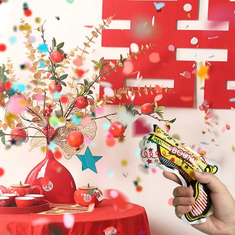 Cañón de Confeti Portátil Hinchable Automático Año Nuevo Boda Cumpleaños Fiesta Ambiente Prop Pistola de Fuegos Artificiales Juguete
