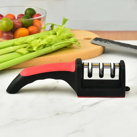 Household Kitchen Knife Sharpener Multi-Functional Handheld Fast Three-Stage Sharpening Tool Ceramic Plastic Metal