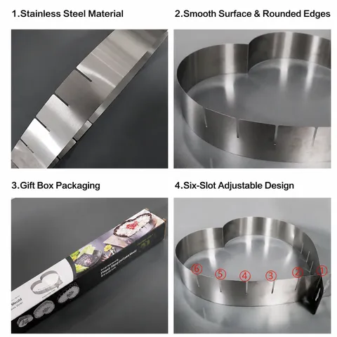 Anillo de Mousse Ajustable de Acero Inoxidable en Forma de Corazón Molde de Repostería Herramienta de Cocina para Postres