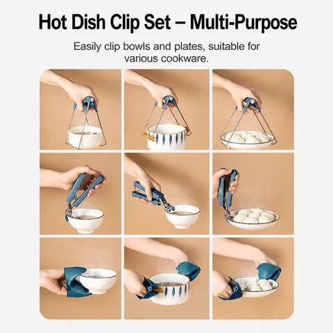 Stainless Steel Anti-Scald Bowl Clip Plate Gripper Silicone Glove Kitchen Gadgets Set Hot Dish Retriever Tool