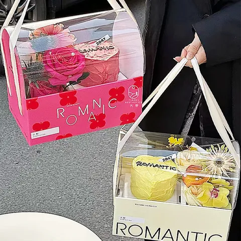 Caja de Regalo de Flores Transparente Romántica Caja de Embalaje de Pastel de San Valentín Caja de Almacenamiento Portátil