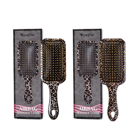 Vierkante Luipaardprint Massage Haarborstel Set Gouden Roestvrijstalen Tanden Paddelborstel Ontwarrende Kam Met Geschenkdoos Voor Dames Haarstyling