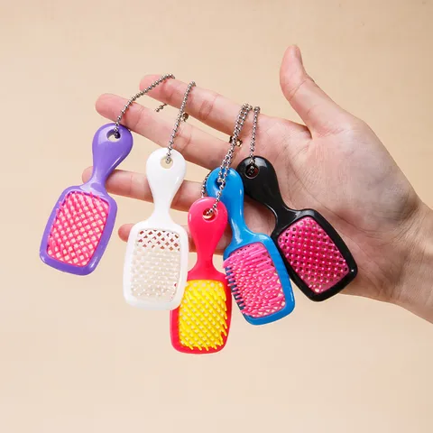 Mini Hollow Mesh Hair Brush Portable ABS Styling Comb Travel Pocket Hairbrush Keychain Bag Pendant Beauty Tools For Women Men
