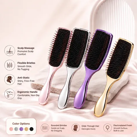 Electroplated ABS Massage Hair Comb Wet And Dry Hairbrush Anti-Static Scalp Massager Detangling Hair Styling Tool For Women