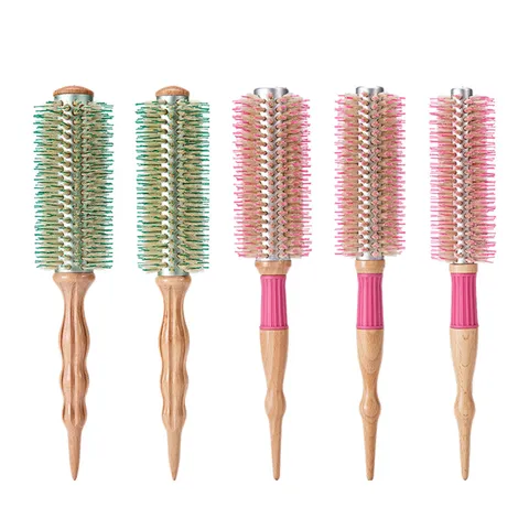 Wooden Boar Bristle Round Hair Brush Anti-Frizz Curling Styling Comb For Home Salon Blow Drying Hair Care