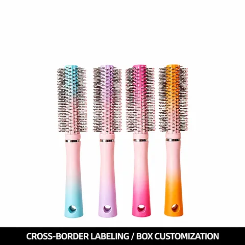 Macaron Gradient Hair Massage Comb Round Cylinder Styling Brush PP And Nylon Bristles Anti Slip Handle Hair Care Tool