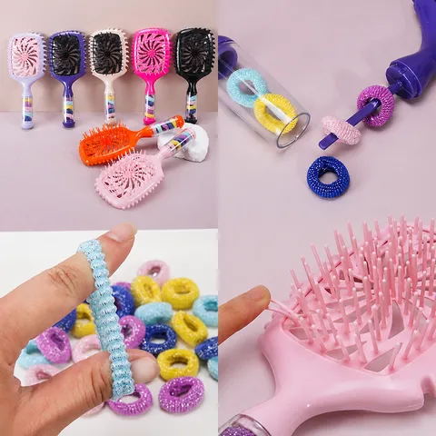Ensemble de Peigne de Coiffure Creux avec Poignée de Rangement Élastiques Outil de Soin des Cheveux Humides et Secs
