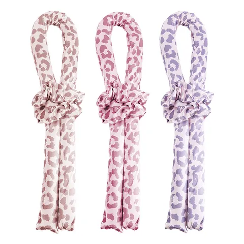 Luxury Leopard Print Satin Heatless Hair Roller Set Hair Damage Free Overnight Sleep Ribbon Curlers Ribbon For Women Styling Tools