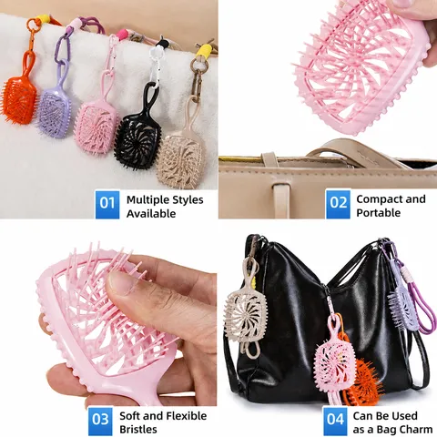 Mini Peigne à Cheveux Brosse Démêlante Évidée Portable Massage du Cuir Chevelu Avec Longe Pour Voyage Coiffure Quotidienne