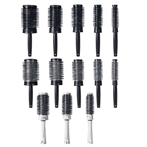 Professional Thermal Aluminum Tube Hair Roller Brush Round Hair Styling Comb With Nylon Bristles For Salon