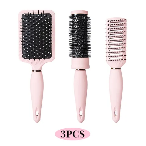 Professional Pink Hair Comb Set Detangling Cushion Paddle Brush Round Curling Hairbrush Vent Styling Comb For Women Hair Massage