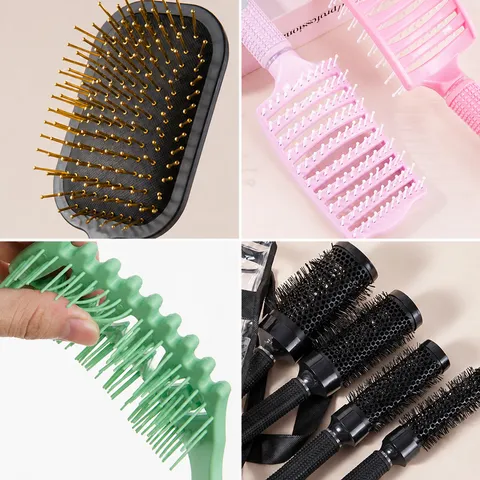 Professional Hair Brush Comb Set Air Cushion Steel Needle Round Curling Combs With PVC Bag For Salon Hair Styling