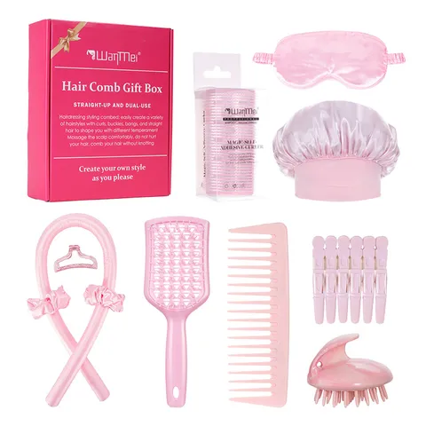 Women's Hair Comb Gift Set Scalp Massager Detangling Brush Sleep Cap Satin Bonnet Hair Care Styling Kit For Women Gift