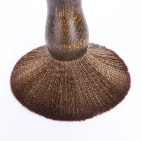 Professional Wooden Handle Hair Sweep Brush Soft Fiber Neck Duster For Salon Barber Haircutting Cleaning Tool Brown