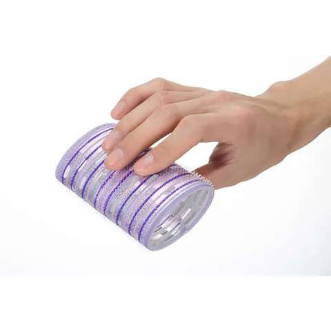 Rouleaux à Cheveux Ovales Professionnels en Aluminium Thermoconducteur Bigodins Velcro pour Femmes Outil de Coiffure DIY Violet Argent