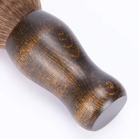 Professional Wooden Handle Hair Sweep Brush Soft Fiber Neck Duster For Salon Barber Haircutting Cleaning Tool Brown