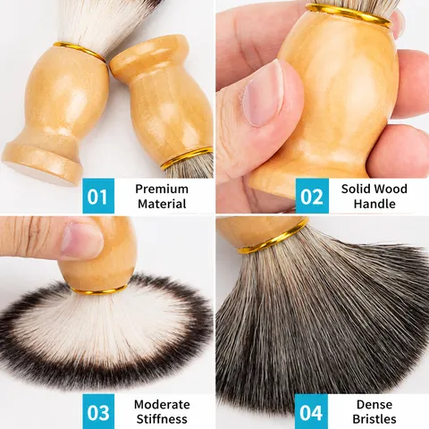 Heren Houten Handvat Scheerkwast Gezichtsreiniging Schuimborstel Zachte Nylon Haren Barbier Scheergereedschap