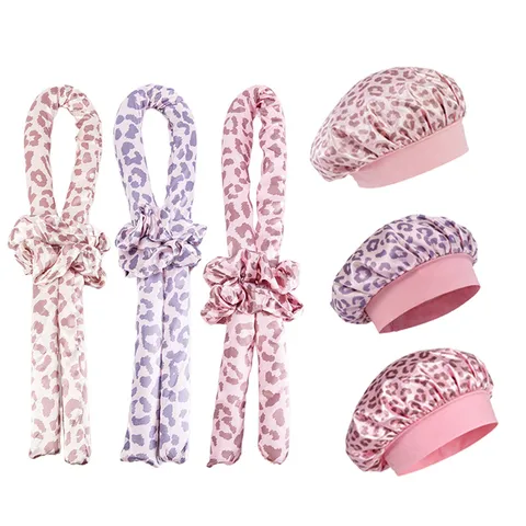 Stampa Leopardata Raso Arricciacapelli Senza Calore E Cuffia da Notte Strumenti per Lo Styling Capelli Donna