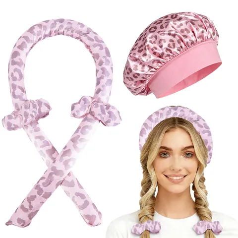 Stampa Leopardata Raso Arricciacapelli Senza Calore E Cuffia da Notte Strumenti per Lo Styling Capelli Donna