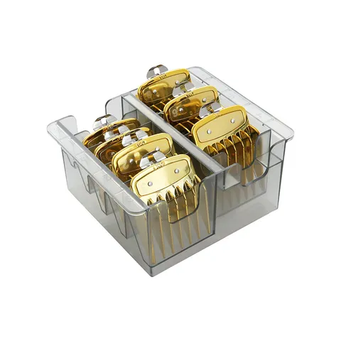 Professional Electroplated Gold Hair Clipper Guide Combs Set With Transparent Storage Case Salon Hair Styling Tools