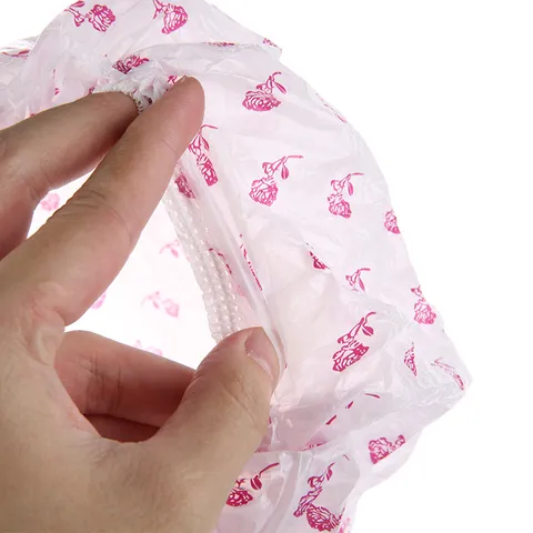 Waterproof Disposable PE Plastic Shower Cap Floral Pattern Hair Treatment Bath Cap For Women Home Salon Hair Protection
