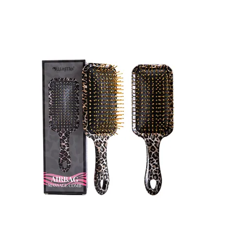 Vierkante Luipaardprint Massage Haarborstel Set Gouden Roestvrijstalen Tanden Paddelborstel Ontwarrende Kam Met Geschenkdoos Voor Dames Haarstyling