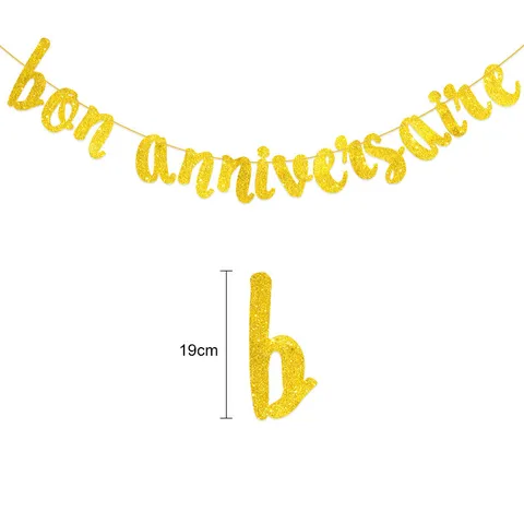 Χρυσό Glitter Bon Anniversaire Banner με Γράμματα Χρόνια Поλλά Пάρτι Кρεμαστές Дιακοσμήσεις Гιρλάντα Пρομήθειες Eορτασμού