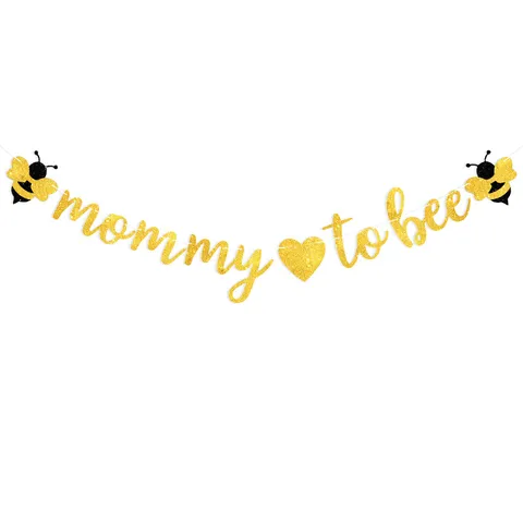 Guirnalda Dorada con Purpurina Mommy To Bee Pancarta de Abeja y Corazón Decoraciones de Fiesta Baby Shower Bandera Colgante