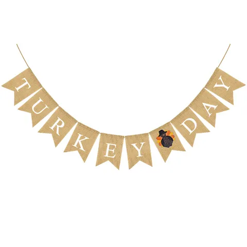 Thanksgiving Party Retro Burlap Swallowtail Banner Turkey Day Decorative Hanging Flag Fall Autumn Holiday Party Supplies