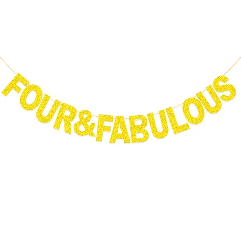 Gold Glitter Four And Fabulous Letter Garland Circle Dots Bunting Banner For Kids Birthday Party Decorations