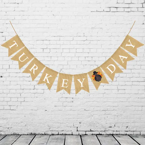 Thanksgiving Party Retro Burlap Swallowtail Banner Turkey Day Decorative Hanging Flag Fall Autumn Holiday Party Supplies