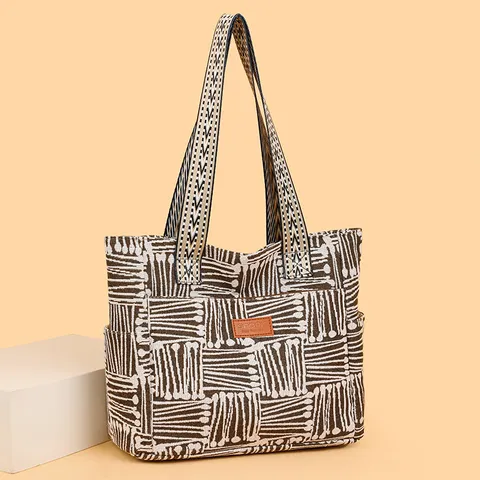Γυναικείο Casual Tote Bag Μεγάλης Χωρητικότητας από Ύφασμα Oxford Ριγέ Τσάντα Ώμου Retro Commuter Handbag Fashion Daily Bag