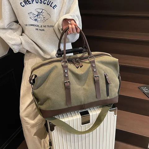 Sac de Voyage de Grande Capacité en Toile Unisexe Casual Weekender Bag Sac à Bagages pour Voyage d'Affaires et Fitness