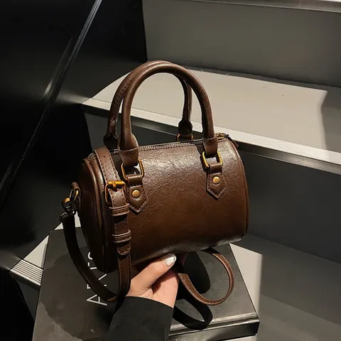 Vintage Boston Gynaiketia Tsanta Xeiros apo Derma PU Xiasi Tsantaki Retro Shouler Bag