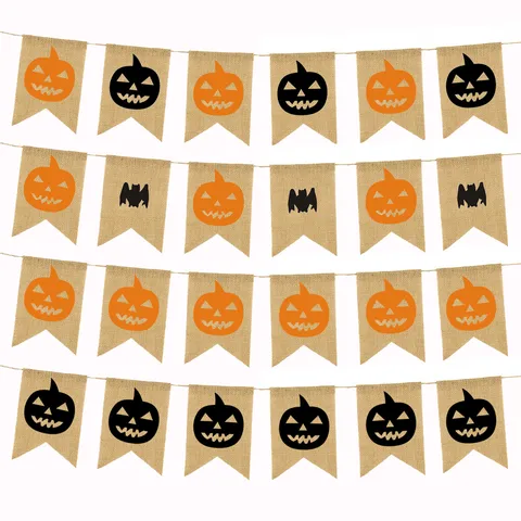 Halloween Party Decoration Burlap Bunting Banner Pumpkin Bat Hanging Garland Festival Celebration Supplies