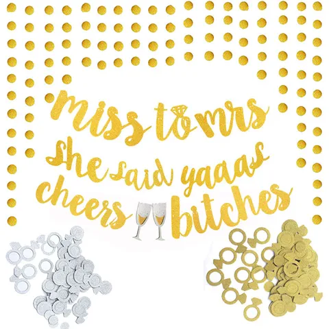 Gold Glitter Paper Garland Banner Letter Sign For Wedding Bachelorette Party Decoration Hanging Celebration Props