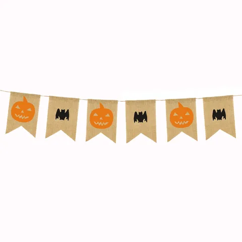 Halloween Party Decoration Burlap Bunting Banner Pumpkin Bat Hanging Garland Festival Celebration Supplies