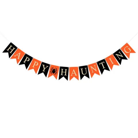 Γιρλάντα Διακόσμησης Πάρτι Halloween Happy Haunting Υφασμάτινη Σημαία Χελιδονουρά για Εσωτερικό Τοίχο Τζάκι Διακόσμηση Πάρτι