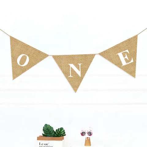 Striscione One in Juta Decorazione per Festa di Primo Compleanno Baby Shower Ghirlanda Sospesa Juta Rustica Accessorio Fotografico