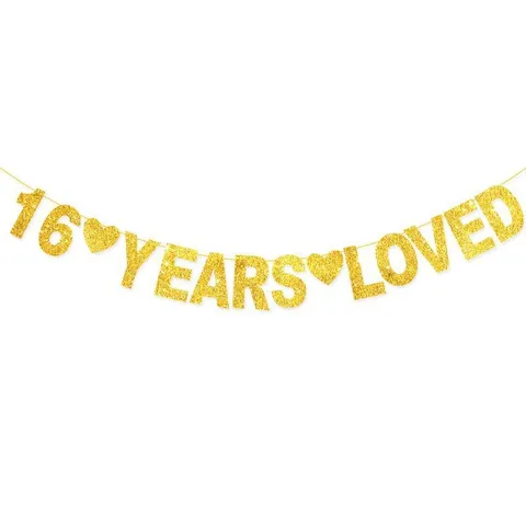 Gold Glittering Years Loved Letter Garland Banner Birthday Wedding Anniversary Party Hanging Decoration Photo Prop