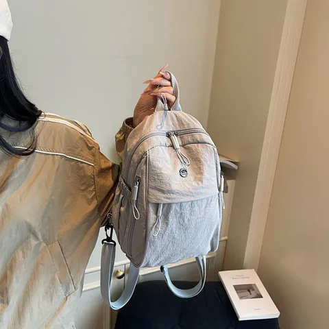 Korean Style Multi Layer Nylon Backpack Casual Travel Lightweight Daypack School Book Bag For Women Daily Use