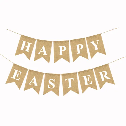 Easter Burlap Swallowtail Banner Happy Easter Garland Rustic Party Hanging Decoration Holiday Photo Prop