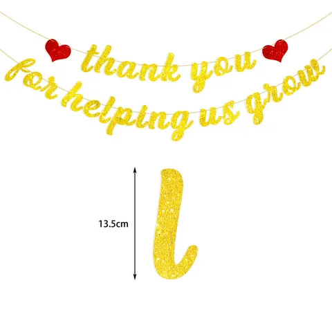 Glitter Banner Thank You Διακόσμηση Πάρτι Αποφοίτησης Χρυσά Γράμματα Κόκκινη Καρδιά Κρεμαστή Γιρλάντα