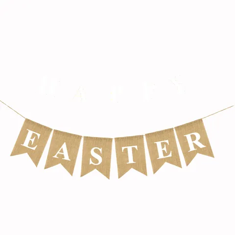 Easter Burlap Swallowtail Banner Happy Easter Garland Rustic Party Hanging Decoration Holiday Photo Prop