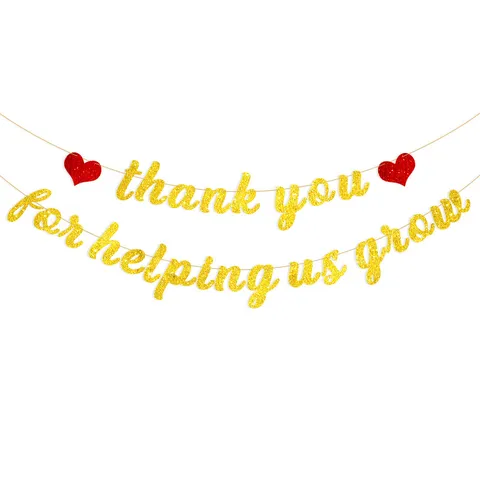 Glitter Banner Thank You Διακόσμηση Πάρτι Αποφοίτησης Χρυσά Γράμματα Κόκκινη Καρδιά Κρεμαστή Γιρλάντα