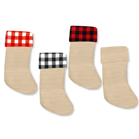 Rustic Imitation Linen Christmas Stocking Gift Bags Plaid Patchwork Bowknot Hanging Ornaments For Holiday Party Tree Decor Home Decoration