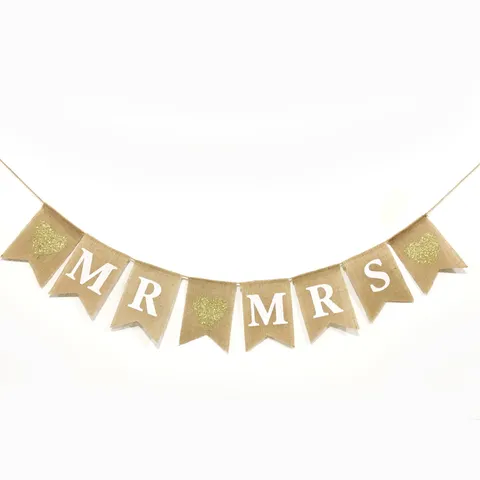 Stendardo a Coda di Rondine MR MRS in Lino Rustico Ghirlanda di Matrimonio con Cuore Glitter Decorazione per Fidanzamento